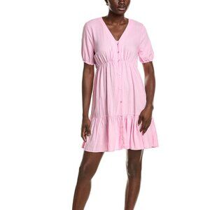 ELLEN TRACY V-Neck Linen Blend Mini Dress in Flamingo Pink